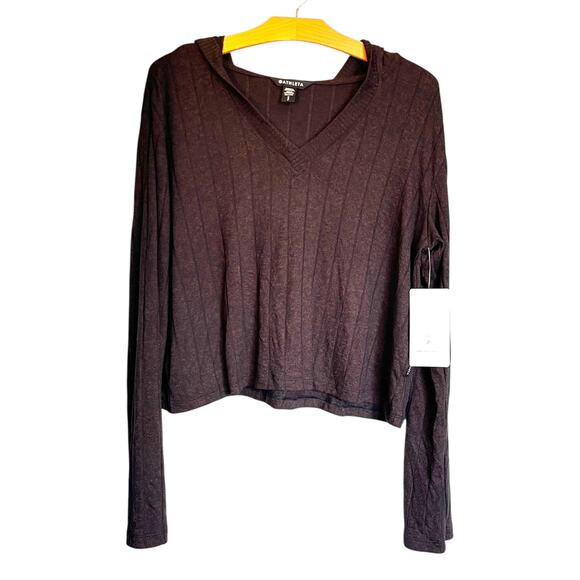 NWT Athleta Harmony Pose Hoodie Sweatshirt Mahogany Leather Brown Ribbed Size S - Picture 1 of 14